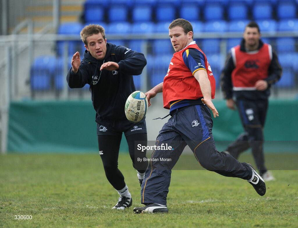 9 December 2008; Leinster's Gordon D'Arcy and Luke Fitzgerald in action during squad training. Donnybrook Stadium, Dublin. Picture credit: Brendan Moran / SPORTSFILE