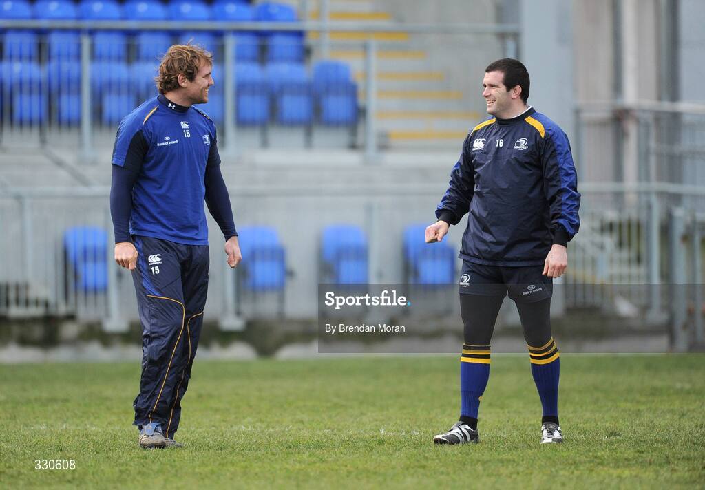 9 December 2008; Leinster's Rocky Elson, left, and Shane Jennings during squad training. Donnybrook Stadium, Dublin. Picture credit: Brendan Moran / SPORTSFILE