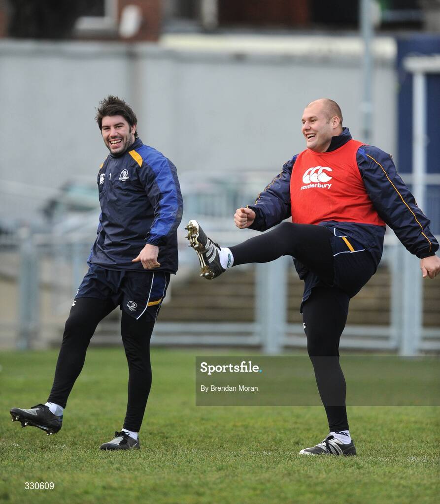 9 December 2008; Leinster's Brian Blaney, left, and CJ van der Linde during squad training. Donnybrook Stadium, Dublin. Picture credit: Brendan Moran / SPORTSFILE