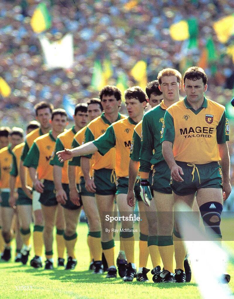 20 September 1992; The Donegal team during the Pre-match parade before the All Ireland Senior Football Championship Final match between Dublin and Donegal at Croke Park, Dublin. Photo by Ray McManus/Sportsfile