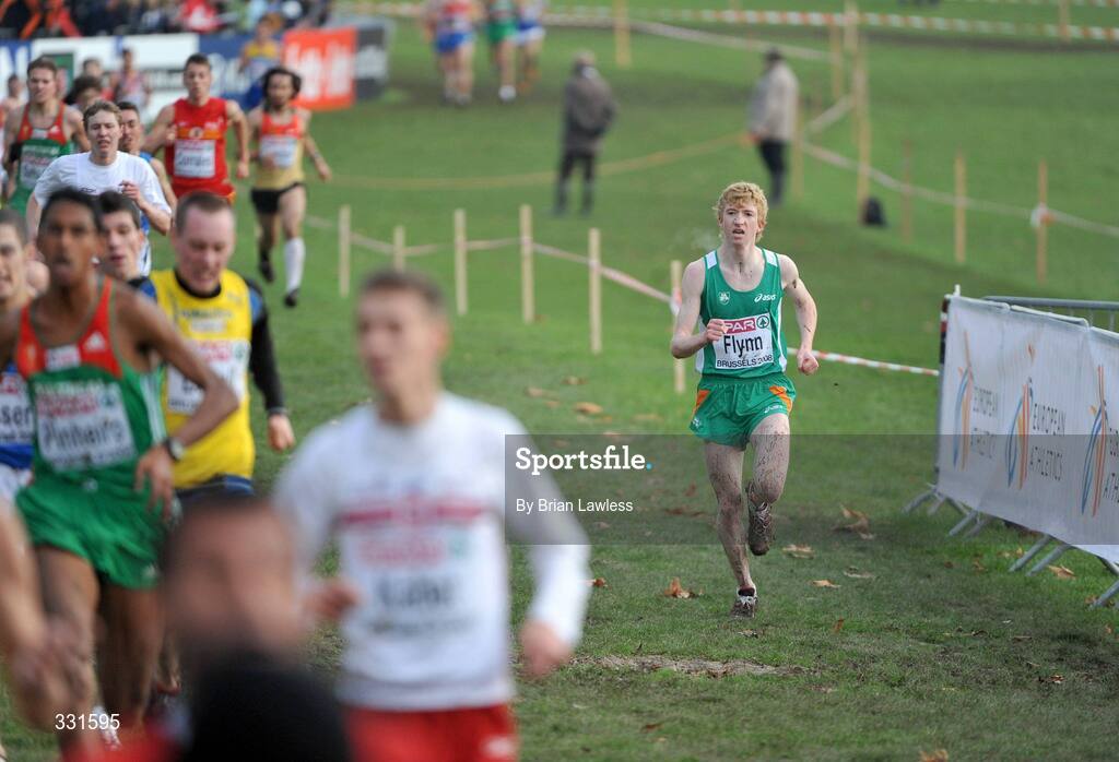 14 December 2008; Ireland's David Flynn on his way to finishing 51st in the Junior Men's event during the 2008 European Cross Country Championships. The Ireland Junior Women's team finished 4th overall. Parc de Laeken, Brussels, Belgium. Picture credit: Brian Lawless / SPORTSFILE