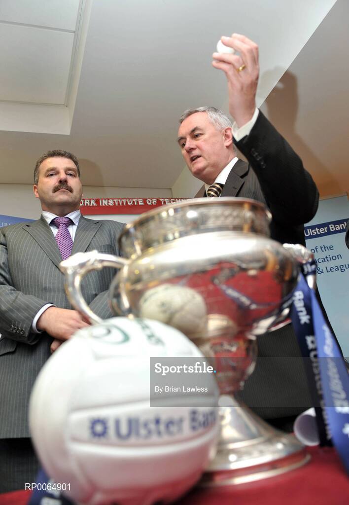 10 December 2008; Student GAA stars learned their fate in the 2009 Ulster Bank Higher Education Championship Draws at Croke Park today. At the draw are Christy Cooney, GAA President elect, and Seán Healy, Managing Director Sales Business Banking, Ulster Bank, left. University of Ulster Jordanstown and Waterford Institute of Technology will defend their respective Ulster Bank Sigerson and Fitzgibbon Cup crowns in the highly anticipated 2009 Championships. Over 100 teams will be battling it in all divisions for a place at the finals weekend hosted by Cork Institute of Technology, football, and Trinity College Dublin, hurling. Croke Park, Dublin. Picture credit: Brian Lawless / SPORTSFILE