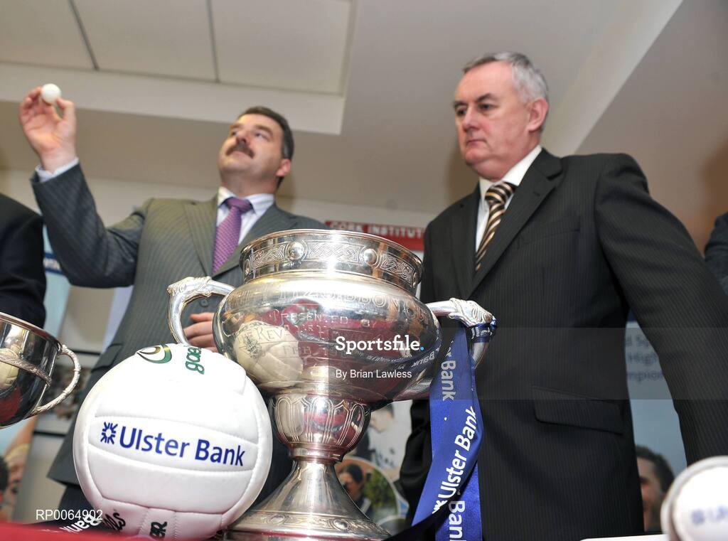 10 December 2008; Student GAA stars learned their fate in the 2009 Ulster Bank Higher Education Championship Draws at Croke Park today. At the draw are Christy Cooney, GAA President elect, and Seán Healy, Managing Director Sales Business Banking, Ulster Bank, left. University of Ulster Jordanstown and Waterford Institute of Technology will defend their respective Ulster Bank Sigerson and Fitzgibbon Cup crowns in the highly anticipated 2009 Championships. Over 100 teams will be battling it in all divisions for a place at the finals weekend hosted by Cork Institute of Technology, football, and Trinity College Dublin, hurling. Croke Park, Dublin. Picture credit: Brian Lawless / SPORTSFILE