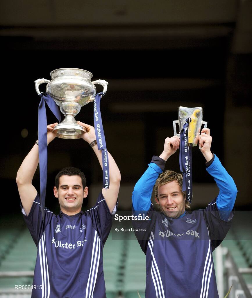 10 December 2008; Student GAA stars Ray McLoughney, Waterford IT / Tipperary and Conor Mortimer, DCU / Mayo, are pictured pitch side in Croke Park as the 2009 Higher Education Championship draws took place. University of Ulster Jordanstown and Waterford Institute of Technology will defend their respective Ulster Bank Sigerson and Fitzgibbon Cup crowns in the highly anticipated 2009 Championships. Over 100 teams will be battling it in all divisions for a place at the finals weekend hosted by Cork Institute of Technology, football, and Trinity College Dublin, hurling. Croke Park, Dublin. Picture credit: Brian Lawless / SPORTSFILE