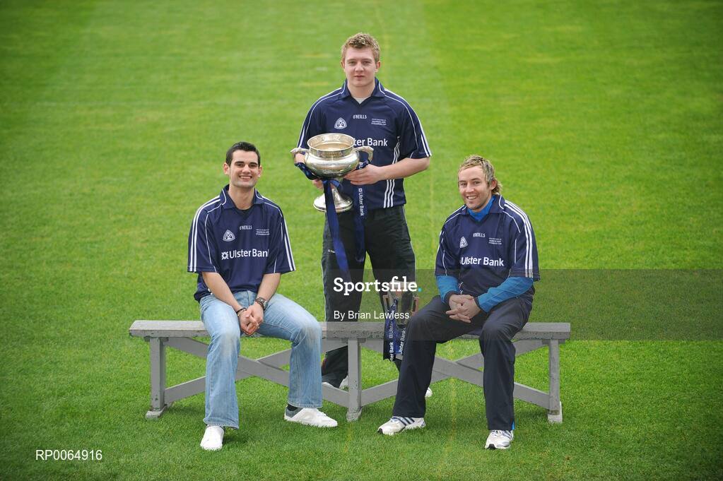 10 December 2008; Student GAA stars Ray McLoughney, Waterford IT / Tipperary, Joe Canning, Limerick IT / Galway, and Conor Mortimer, DCU / Mayo, are pictured pitch side in Croke Park as the 2009 Higher Education Championship draws took place. University of Ulster Jordanstown and Waterford Institute of Technology will defend their respective Ulster Bank Sigerson and Fitzgibbon Cup crowns in the highly anticipated 2009 Championships. Over 100 teams will be battling it in all divisions for a place at the finals weekend hosted by Cork Institute of Technology, football, and Trinity College Dublin, hurling. Croke Park, Dublin. Picture credit: Brian Lawless / SPORTSFILE