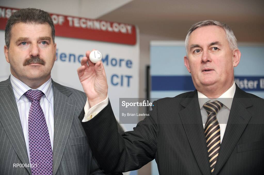 10 December 2008; Student GAA stars learned their fate in the 2009 Ulster Bank Higher Education Championship Draws at Croke Park today. At the draw are Christy Cooney, GAA President elect, and Seán Healy, Managing Director Sales Business Banking, Ulster Bank, left. University of Ulster Jordanstown and Waterford Institute of Technology will defend their respective Ulster Bank Sigerson and Fitzgibbon Cup crowns in the highly anticipated 2009 Championships. Over 100 teams will be battling it in all divisions for a place at the finals weekend hosted by Cork Institute of Technology, football, and Trinity College Dublin, hurling. Croke Park, Dublin. Picture credit: Brian Lawless / SPORTSFILE