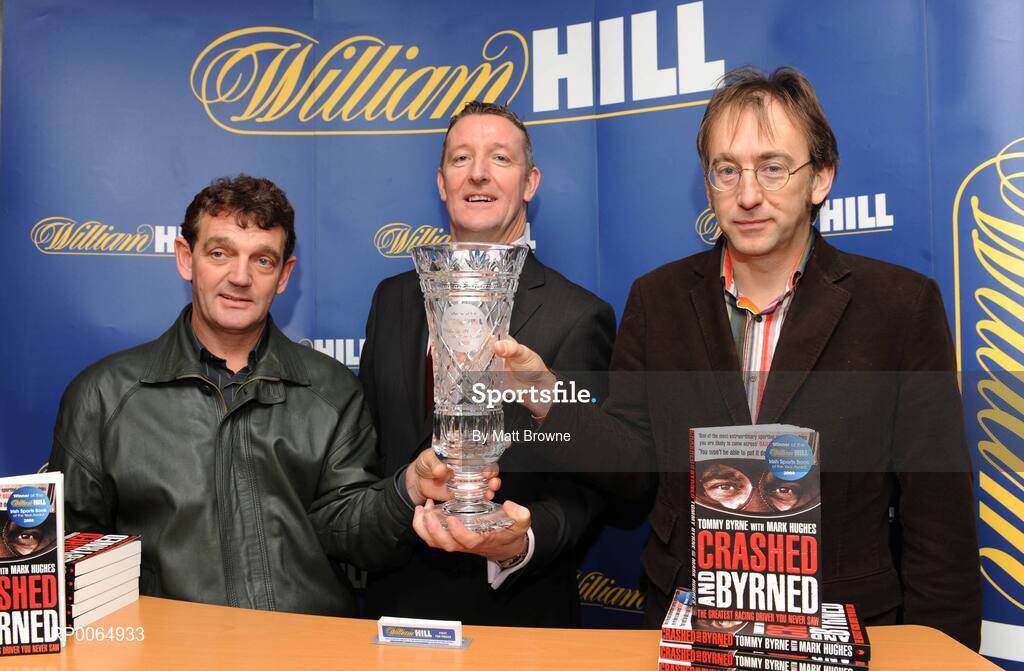 11 December 2008; Crashed and Byrned by former motorsport driver Tommy Byrne with Mark Hughes has today been named the William Hill Irish Sports Book of the Year for 2008. Pictured is Eddie Thompson, William Hill Bookmakers, with Tommy Byrne, left and Author, Mark Hughes at the presentation. William Hill Bookmakers, Dame Street, Dublin. Picture credit: Matt Browne / SPORTSFILE