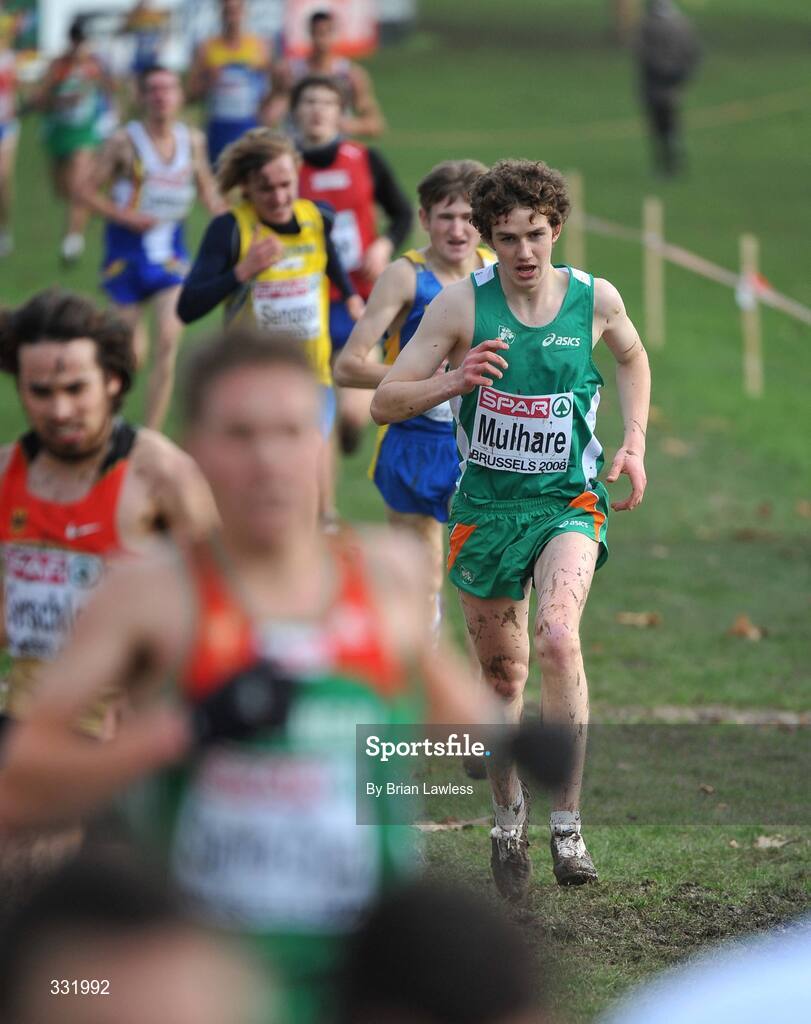 14 December 2008; Ireland's Michael Mulhare approaches the finish of the Junior Men's event during the 2008 European Cross Country Championships. Parc de Laeken, Brussels, Belgium. Picture credit: Brian Lawless / SPORTSFILE