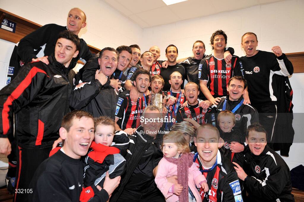 23 November 2008; Bohemians players celebrate in their dressing room after victory over Derry City. Ford FAI Cup Final 2008, Bohemians v Derry City, RDS, Ballsbridge, Dublin. Picture credit: David Maher / SPORTSFILE