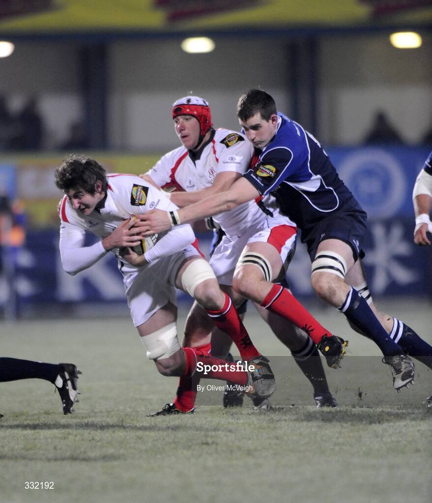 27 December 2008; Ed O'Donoghue and Stephen Ferris, Ulster, in action against Devin Toner, Leinster. Magners League, Ulster v Leinster, Ravenhill Park, Belfast, Co. Antrim. Picture credit: Oliver McVeigh / SPORTSFILE