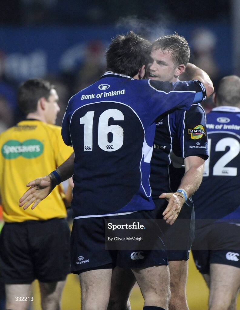 27 December 2008; Leinster's Brian Blaney and Jamie Heaslip celebrate at the final whistle. Magners League, Ulster v Leinster, Ravenhill Park, Belfast, Co. Antrim. Picture credit: Oliver McVeigh / SPORTSFILE