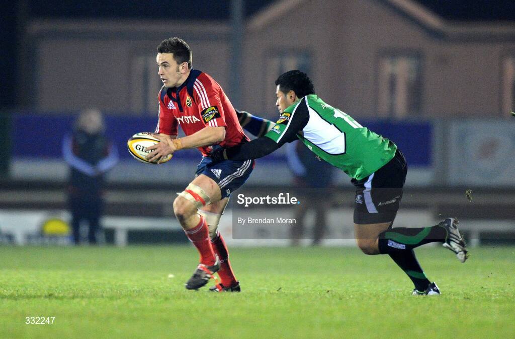 28 December 2008; Nialll Ronan, Munster, is tackled by Niva Ta'auso, Connacht. Magners League, Connacht v Munster, Sportsground, Galway. Picture credit: Brendan Moran / SPORTSFILE