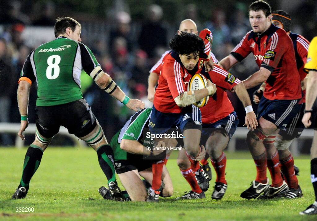 28 December 2008; Lifeimi Mafi, Munster, breaks through the tackle of Sean Cronin, Connacht. Magners League, Connacht v Munster, Sportsground, Galway. Picture credit: Brendan Moran / SPORTSFILE