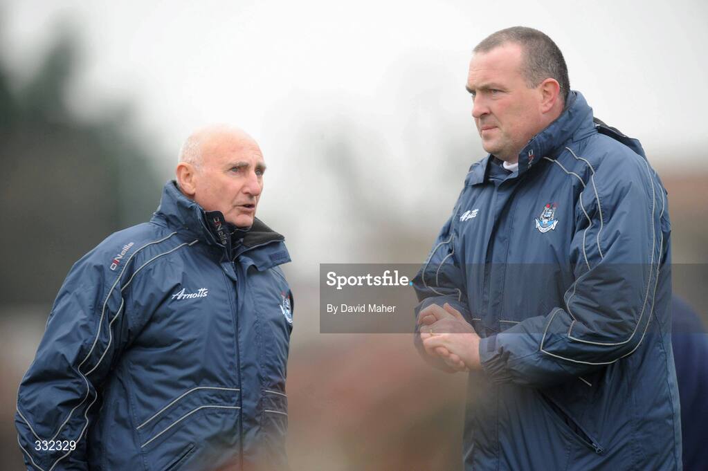 1 January 2009; Dublin manager Pat Gilroy, right, with selector Mickey Whelan during the game. Football Challenge Game, Dublin v Dub Stars, Páirc Barróg, Kilbarrack, Dublin. Picture credit: David Maher / SPORTSFILE