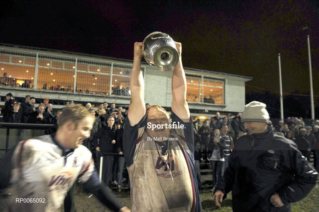 19 December 2008; Beaumont Hospital Rugby Team sponsored by Vhi SwiftCare Clinics raise the Hospitals Cup for the 2nd time in a row! Team Captain Jarlath Bolger lifts the famous cup after a hard fought 10-6 victory against the St. Vincent's University Hospital team at Old Belvedere. Dublin Hospitals Cup Final, Beaumont Hosptial v St Vincents University Hospital, Old Belvedere RFC, Anglesea Road, Dublin. Picture credit: Matt Browne / SPORTSFILE