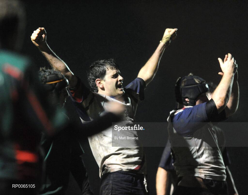 19 December 2008; Beaumont Hospital Rugby Team sponsored by Vhi SwiftCare Clinics raise the Hospitals Cup for the 2nd time in a row! James Walsh, centre, Beaumont Hospital, celebrates after the final whistle. Team Captain Jarlath Bolger lifted the famous cup after a hard fought 10-6 victory against the St. Vincent's University Hospital team. Dublin Hospitals Cup Final, Beaumont Hosptial v St Vincents University Hospital, Old Belvedere RFC, Anglesea Road, Dublin. Picture credit: Matt Browne / SPORTSFILE