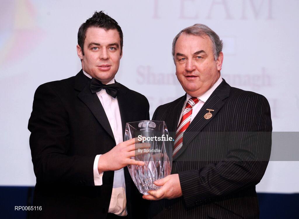 19 December 2008; Shane Kavanagh, Carlow, is presented with his Christy Ring award by GAA President Nickey Brennan at the 2008 Christy Ring / Nicky Rackard Champion 15 & Rounders All Star Awards. Croke Park, Dublin. Photo by Sportsfile