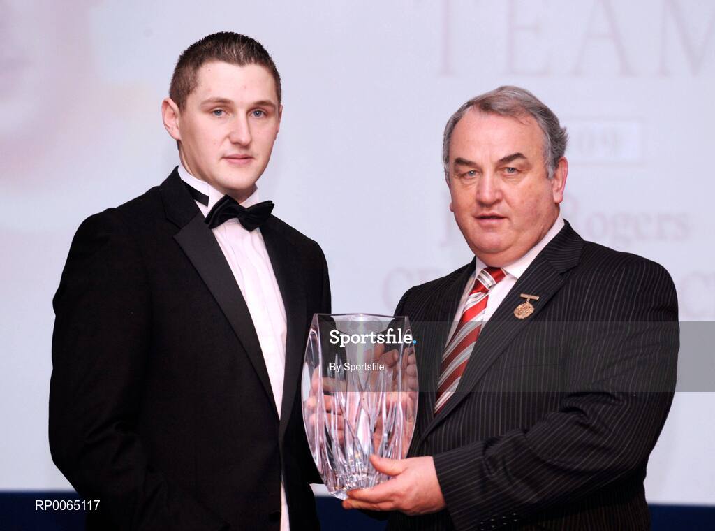 19 December 2008; John Rogers, Carlow, is presented with his Christy Ring award by GAA President Nickey Brennan at the 2008 Christy Ring / Nicky Rackard Champion 15 & Rounders All Star Awards. Croke Park, Dublin. Photo by Sportsfile