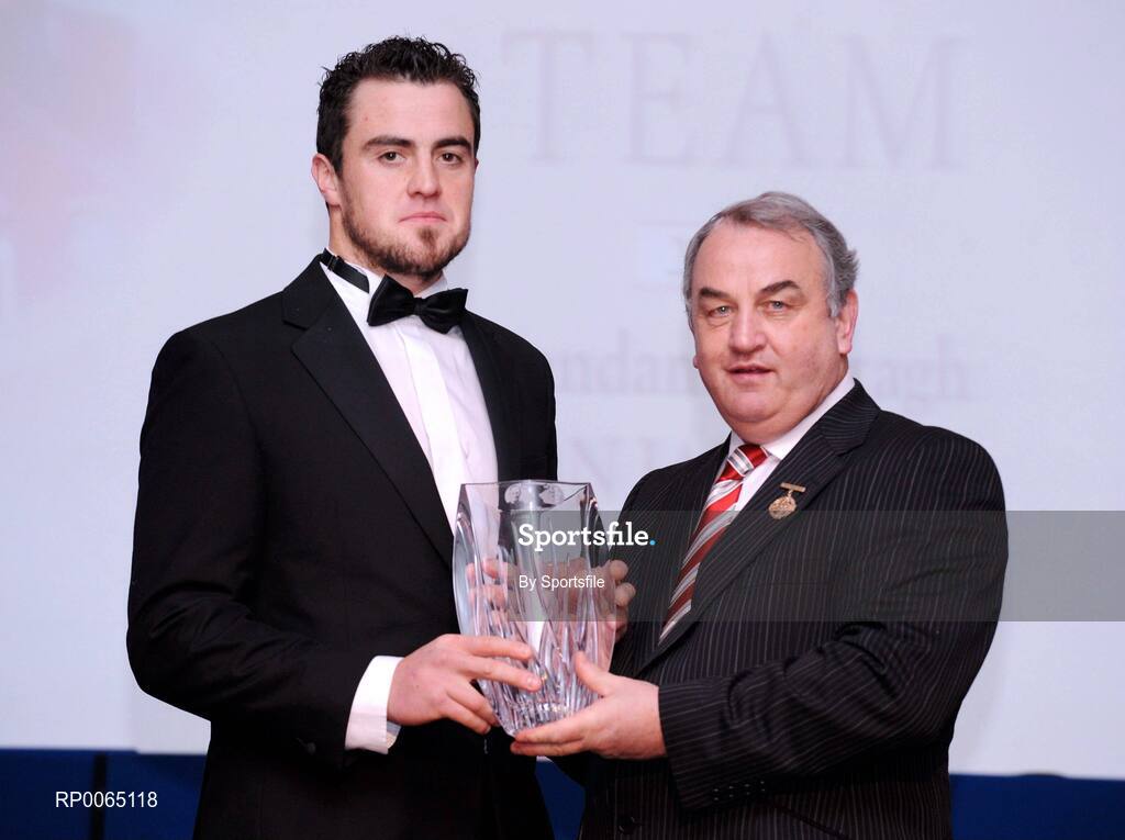 19 December 2008; Brendan Murtagh, Westmeath, is presented with his Christy Ring award by GAA President Nickey Brennan at the 2008 Christy Ring / Nicky Rackard Champion 15 & Rounders All Star Awards. Croke Park, Dublin. Photo by Sportsfile