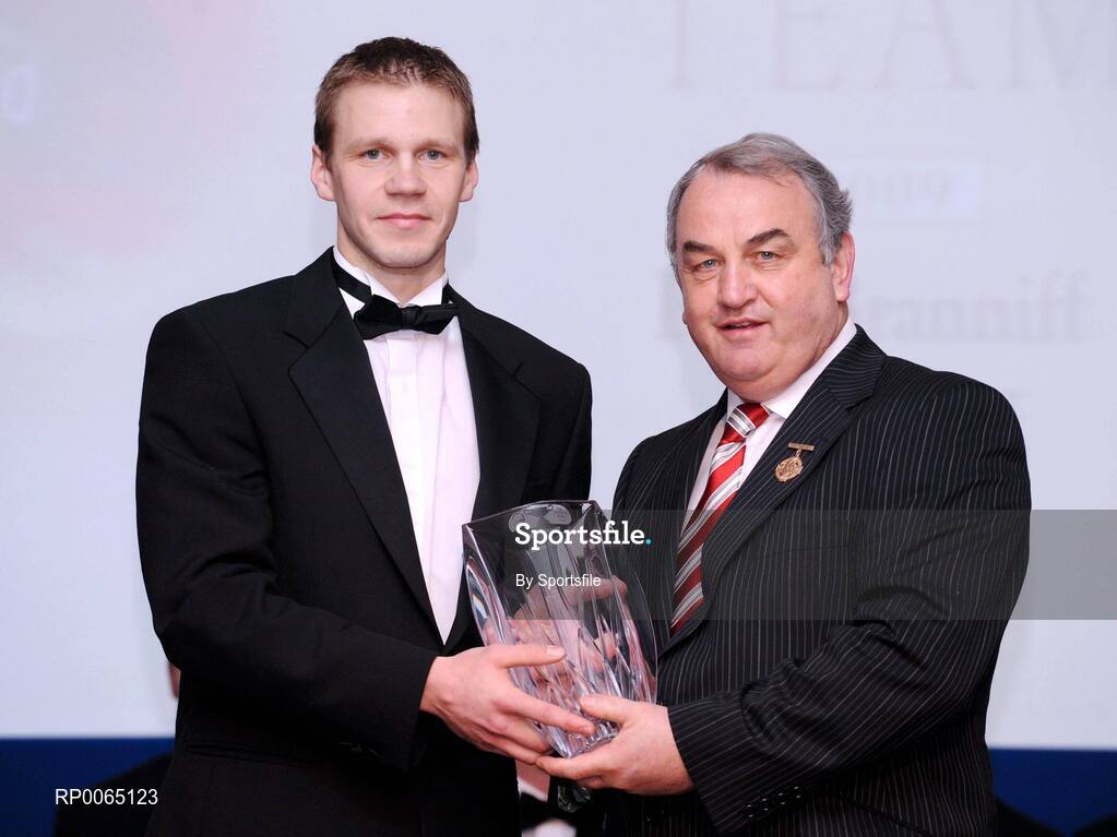 19 December 2008; Paul Braniff, Down, is presented with his Christy Ring award by GAA President Nickey Brennan at the 2008 Christy Ring / Nicky Rackard Champion 15 & Rounders All Star Awards. Croke Park, Dublin. Photo by Sportsfile