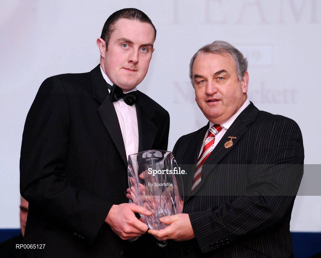 19 December 2008; Niall Hackett, Meath, is presented with his Christy Ring award by GAA President Nickey Brennan at the 2008 Christy Ring / Nicky Rackard Champion 15 & Rounders All Star Awards. Croke Park, Dublin. Photo by Sportsfile