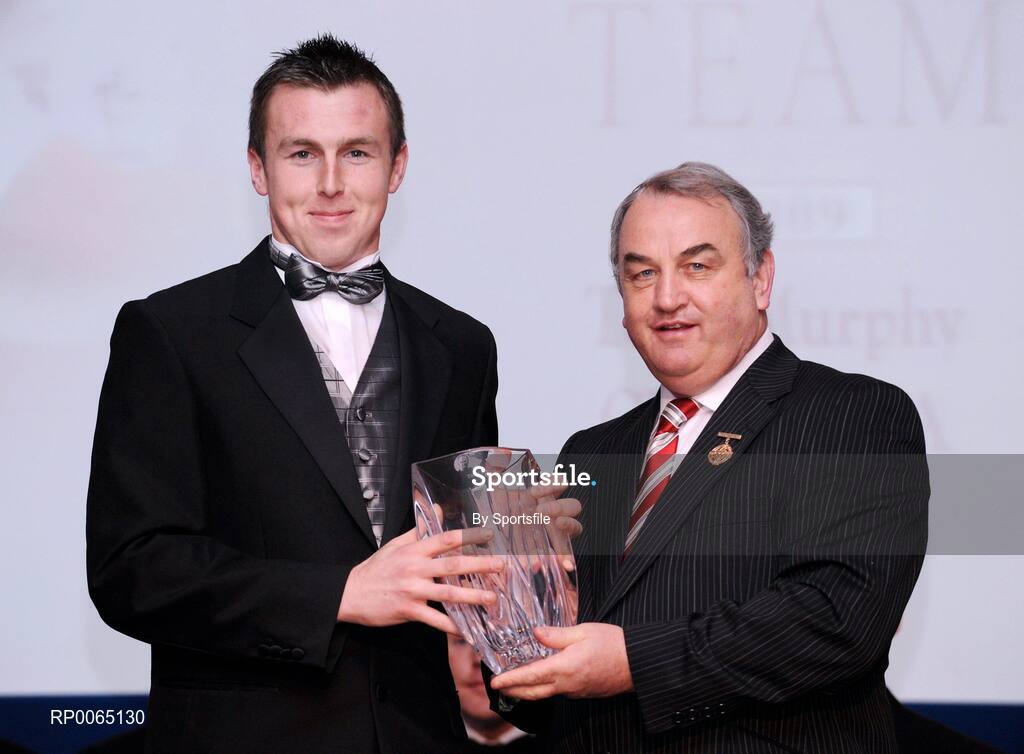 19 December 2008; Tony Murphy, Kildare, is presented with his Christy Ring award by GAA President Nickey Brennan at the 2008 Christy Ring / Nicky Rackard Champion 15 & Rounders All Star Awards. Croke Park, Dublin. Photo by Sportsfile
