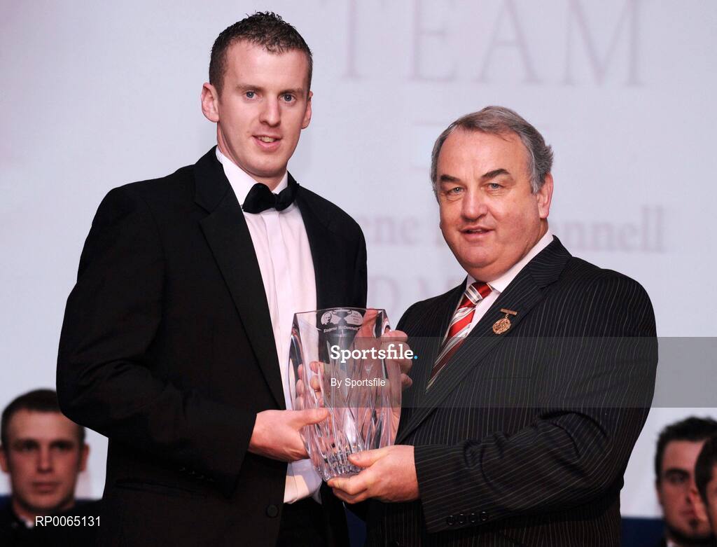 19 December 2008; Eugene McDonnell, Armagh, is presented with his Christy Ring award by GAA President Nickey Brennan at the 2008 Christy Ring / Nicky Rackard Champion 15 & Rounders All Star Awards. Croke Park, Dublin. Photo by Sportsfile