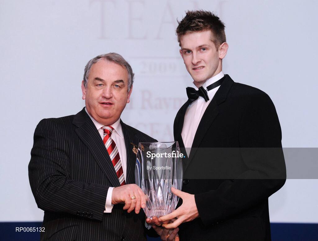 19 December 2008; Keith Raymond, Sligo, is presented with his Nicky Rackard award by GAA President Nickey Brennan at the 2008 Christy Ring / Nicky Rackard Champion 15 & Rounders All Star Awards. Croke Park, Dublin. Photo by Sportsfile