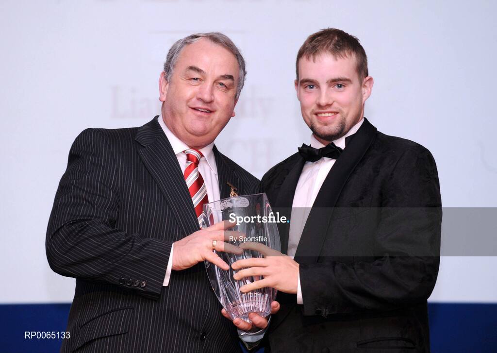 19 December 2008; Liam Reidy, Sligo, is presented with his Nicky Rackard award by GAA President Nickey Brennan at the 2008 Christy Ring / Nicky Rackard Champion 15 & Rounders All Star Awards. Croke Park, Dublin. Photo by Sportsfile