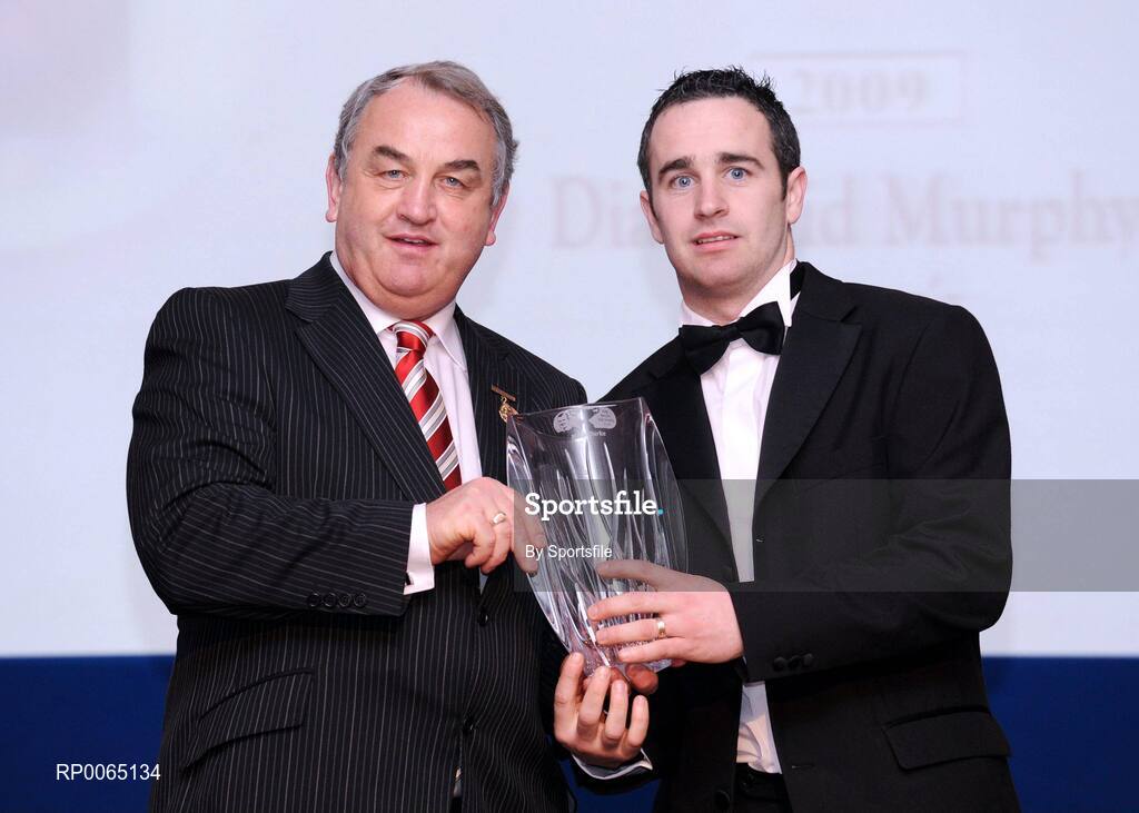 19 December 2008; Diarmuid Murphy, Louth, is presented with his Nicky Rackard award by GAA President Nickey Brennan at the 2008 Christy Ring / Nicky Rackard Champion 15 & Rounders All Star Awards. Croke Park, Dublin. Photo by Sportsfile