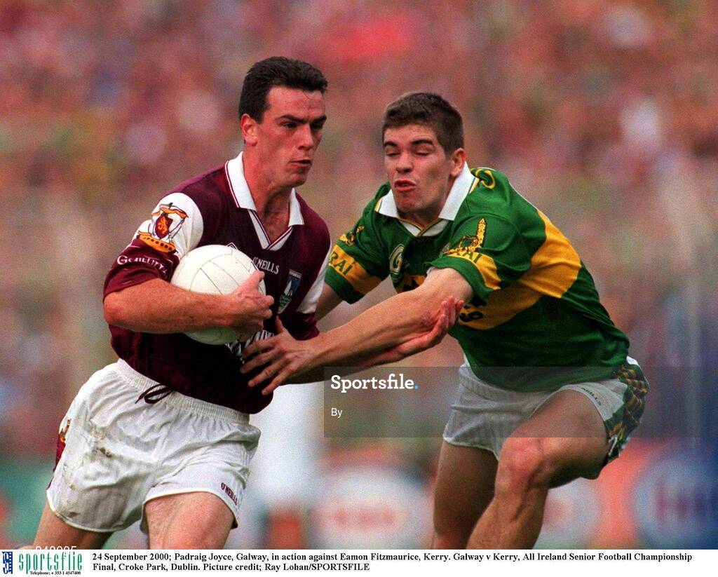 24 September 2000; Padraic Joyce, Galway, in action against Eamon Fitzmaurice, Kerry. Galway v Kerry, All Ireland Senior Football Championship Final, Croke Park, Dublin. Picture credit; Ray Lohan/SPORTSFILE