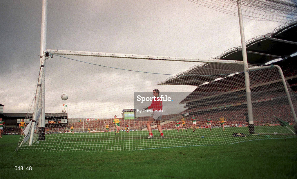 29 September 1996; Trevor Giles, Meath scores his sides goal from a penalty past John Madden, Mayo goalkeeper, Meath v Mayo, All-Ireland Football Final replay, Croke Park, Co. Dublin. Picture credit; David Maher/SPORTSFILE