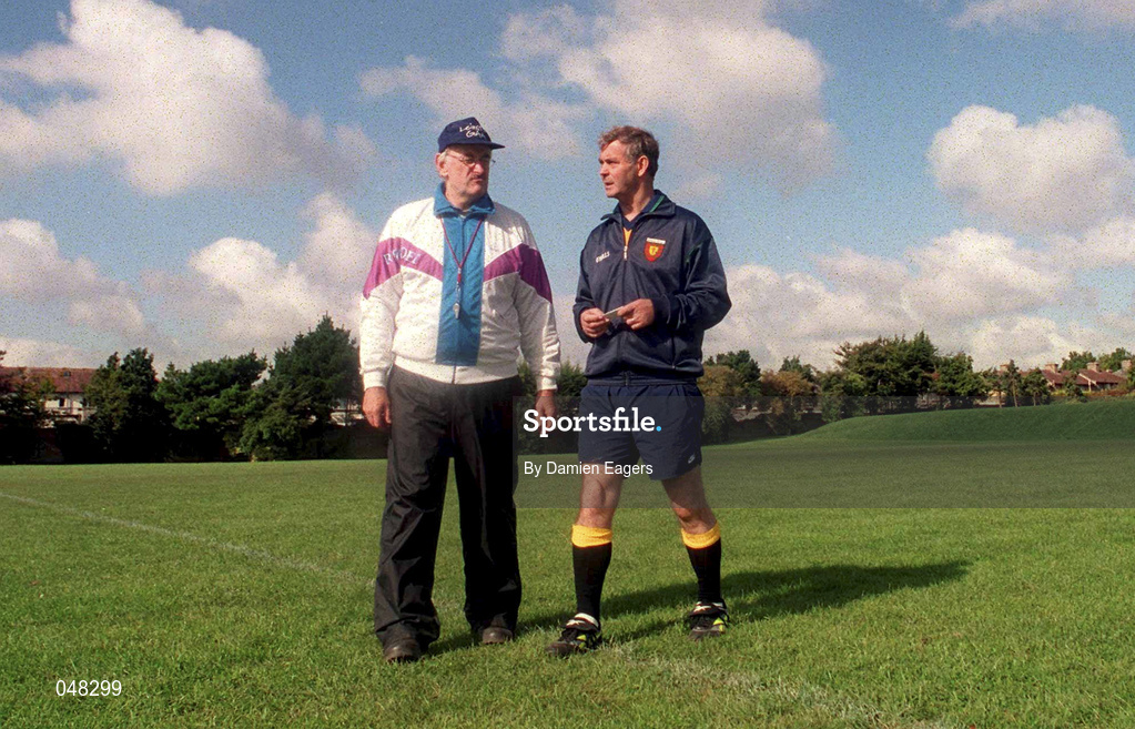 30 September 2000; Manager Brian McEniff, right, and selector Paddy Clarke during an Ireland International Rules squad training session at St Patrick's College in Dublin. Photo by Damien Eagers/Sportsfile