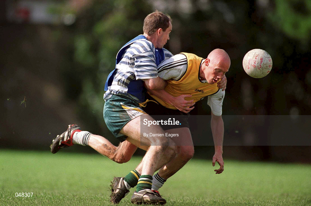 30 September 2000; Graham Geraghty, right, in action against Finbar Cullen during an Ireland International Rules squad training session at St Patrick's College in Dublin. Photo by Damien Eagers/Sportsfile