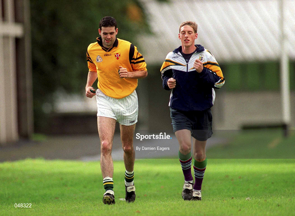 30 September 2000; Dermot Earley, left, and Trevor Giles during an Ireland International Rules squad training session at St Patrick's College in Dublin. Photo by Damien Eagers/Sportsfile
