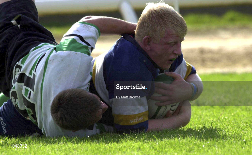 30 September 2000; Leo Cullen of Leinster goes over to score a try despite the attempted tackle from Wayne Munn of Connacht during the Guinness Interprovincial Rugby championship match between Connacht and Leinster at the Sportsground in Galway. Photo by Matt Browne/Sportsfile