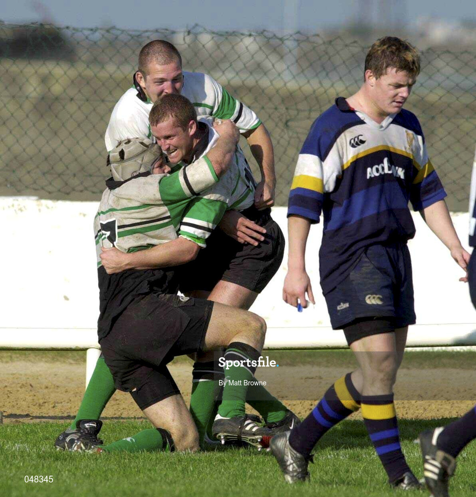 30 September 2000; Pat Duignan of Connacht, left, celebrates after scoring the winning try with team-mates Johnny O'Connor and Michael Swift during the Guinness Interprovincial Rugby championship match between Connacht and Leinster at the Sportsground in Galway. Photo by Matt Browne/Sportsfile