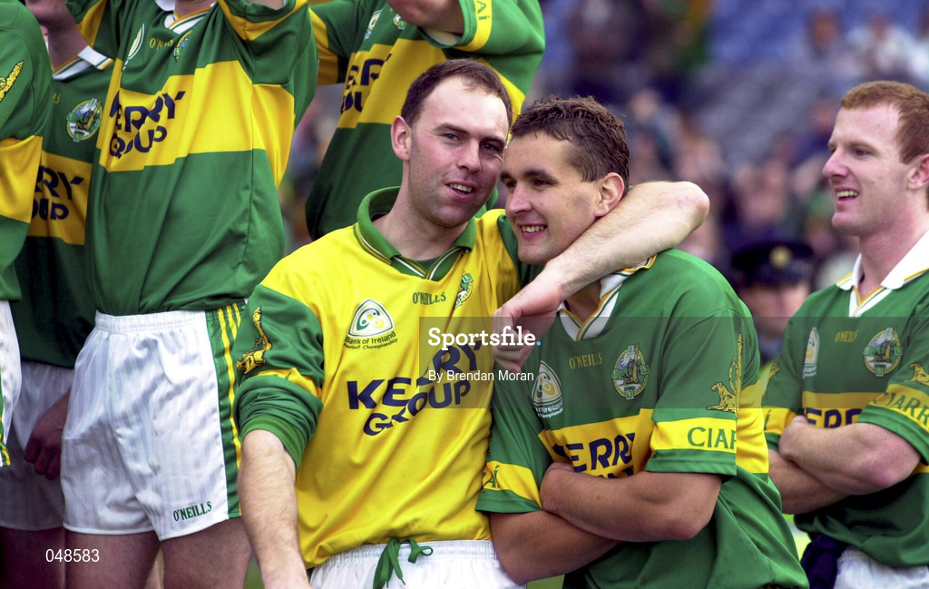 7 October 2000; Peter O'Leary, left, and Maurice Fitzgerald of Kerry following the Bank of Ireland All-Ireland Senior Football Championship Final Replay match between Kerry and Galway at Croke Park in Dublin. Photo by Brendan Moran/Sportsfile