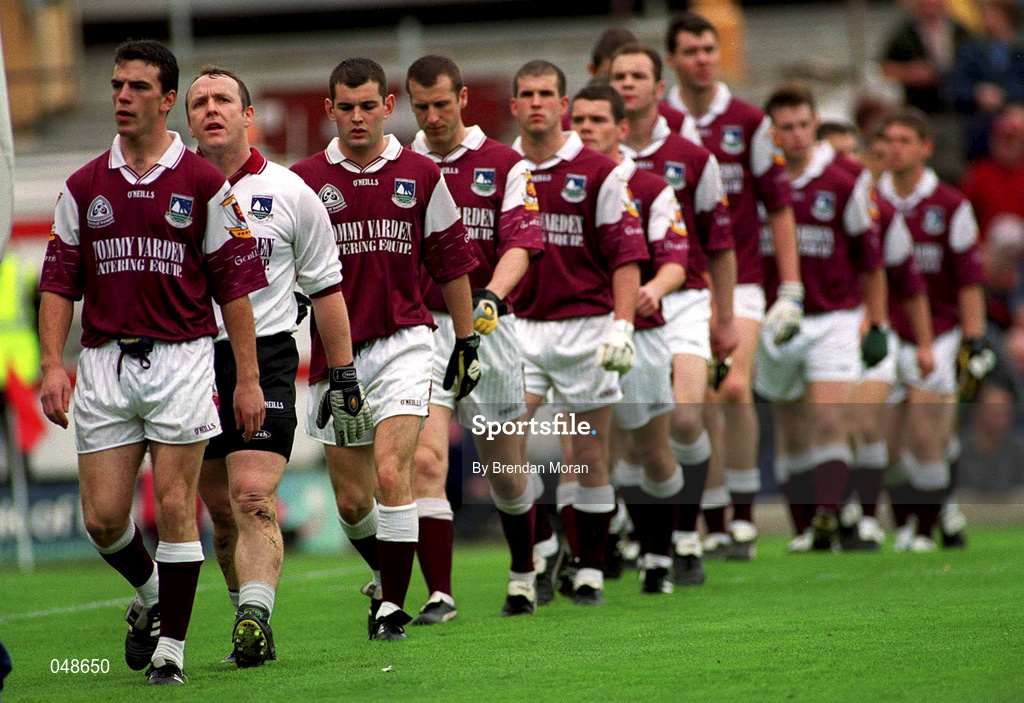 7 October 2000; The Galway team parade prior to the Bank of Ireland All-Ireland Senior Football Championship Final Replay match between Kerry and Galway at Croke Park in Dublin. Photo by Brendan Moran/Sportsfile