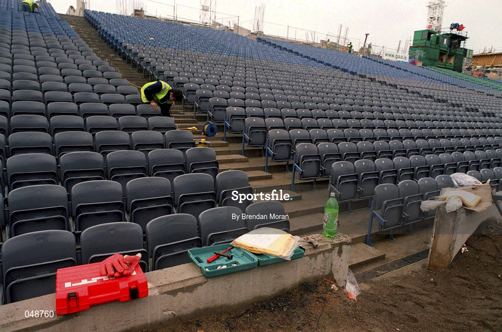 7 October 2000; Workmen putting the final touches on the Cusack Stand prior to the Bank of Ireland All-Ireland Senior Football Championship Final Replay match between Kerry and Galway at Croke Park in Dublin. Photo by Brendan Moran/Sportsfile