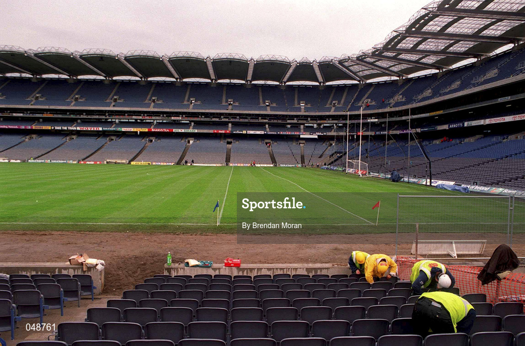 7 October 2000; Workmen putting the final touches on the Cusack Stand prior to the Bank of Ireland All-Ireland Senior Football Championship Final Replay match between Kerry and Galway at Croke Park in Dublin. Photo by Brendan Moran/Sportsfile