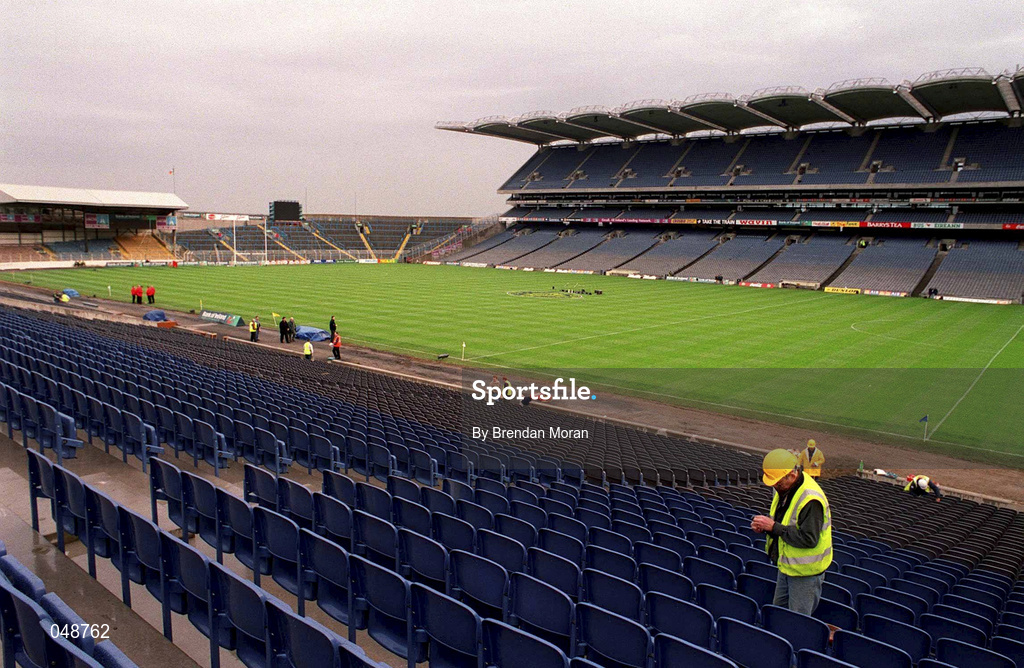 7 October 2000; Workmen putting the final touches on the Cusack Stand prior to the Bank of Ireland All-Ireland Senior Football Championship Final Replay match between Kerry and Galway at Croke Park in Dublin. Photo by Brendan Moran/Sportsfile