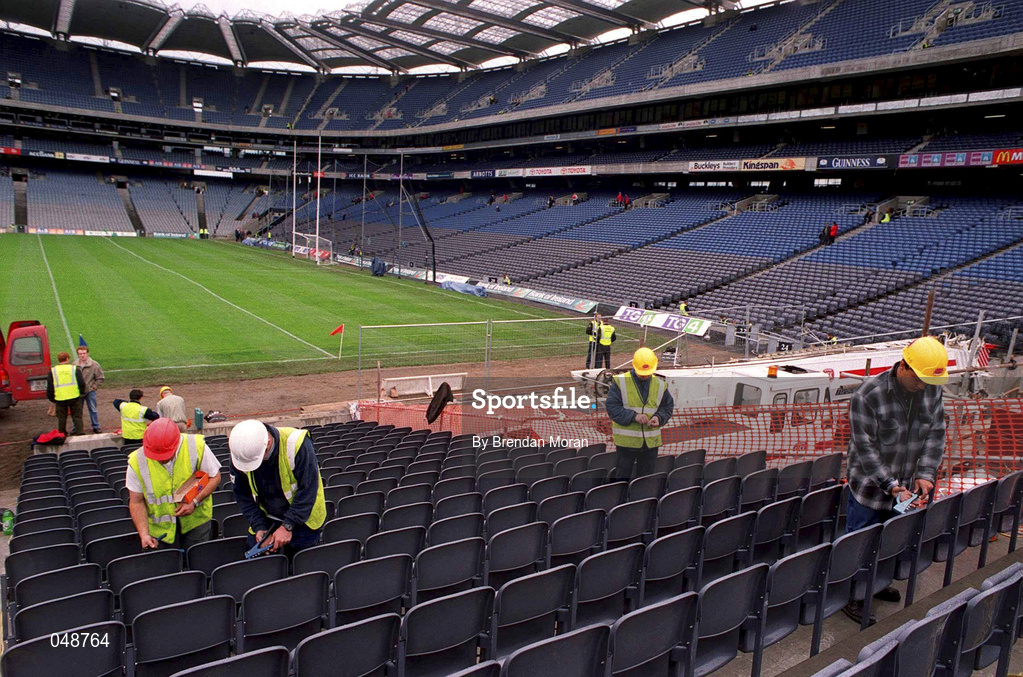 7 October 2000; Workmen putting the final touches on the Cusack Stand prior to the Bank of Ireland All-Ireland Senior Football Championship Final Replay match between Kerry and Galway at Croke Park in Dublin. Photo by Brendan Moran/Sportsfile