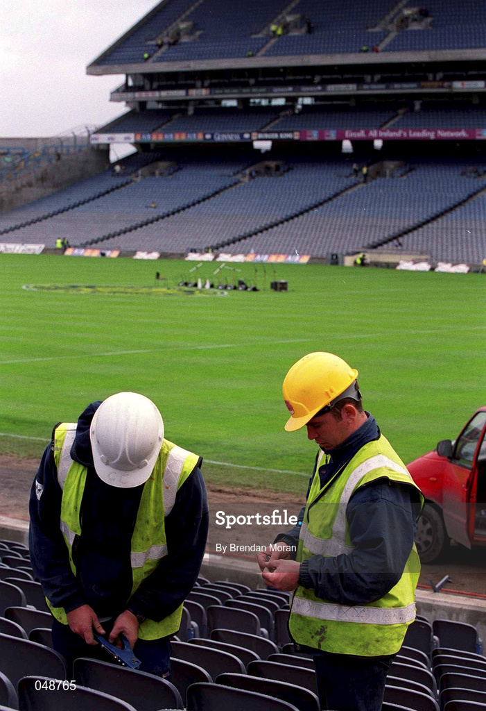 7 October 2000; Workmen putting the final touches on the Cusack Stand prior to the Bank of Ireland All-Ireland Senior Football Championship Final Replay match between Kerry and Galway at Croke Park in Dublin. Photo by Brendan Moran/Sportsfile