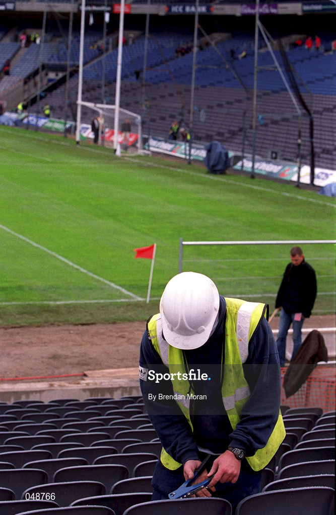 7 October 2000; Workmen putting the final touches on the Cusack Stand prior to the Bank of Ireland All-Ireland Senior Football Championship Final Replay match between Kerry and Galway at Croke Park in Dublin. Photo by Brendan Moran/Sportsfile
