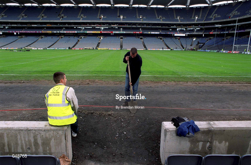 7 October 2000; Workmen putting the final touches on the Cusack Stand prior to the Bank of Ireland All-Ireland Senior Football Championship Final Replay match between Kerry and Galway at Croke Park in Dublin. Photo by Brendan Moran/Sportsfile