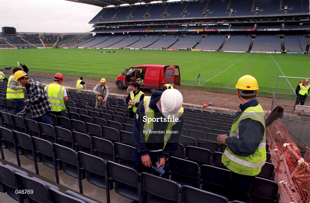 7 October 2000; Workmen putting the final touches on the Cusack Stand prior to the Bank of Ireland All-Ireland Senior Football Championship Final Replay match between Kerry and Galway at Croke Park in Dublin. Photo by Brendan Moran/Sportsfile