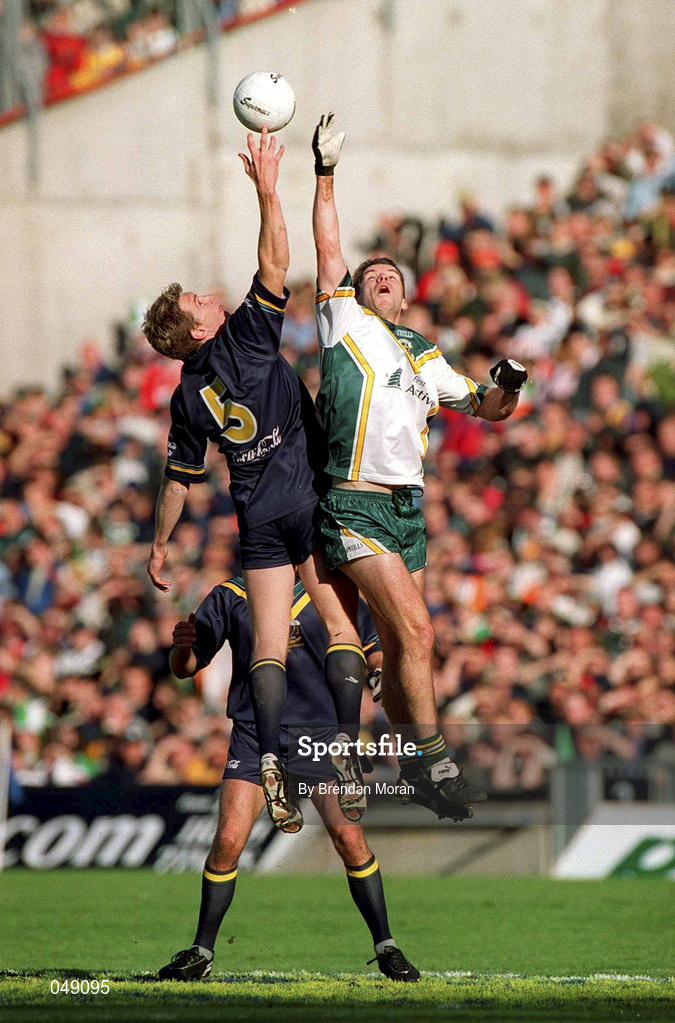 15 October 2000; James Hird of Australia in action against Paul McGrane of Ireland during the International Rules Series Second Test match between Ireland and Australia at Croke Park in Dublin. Photo by Brendan Moran/Sportsfile