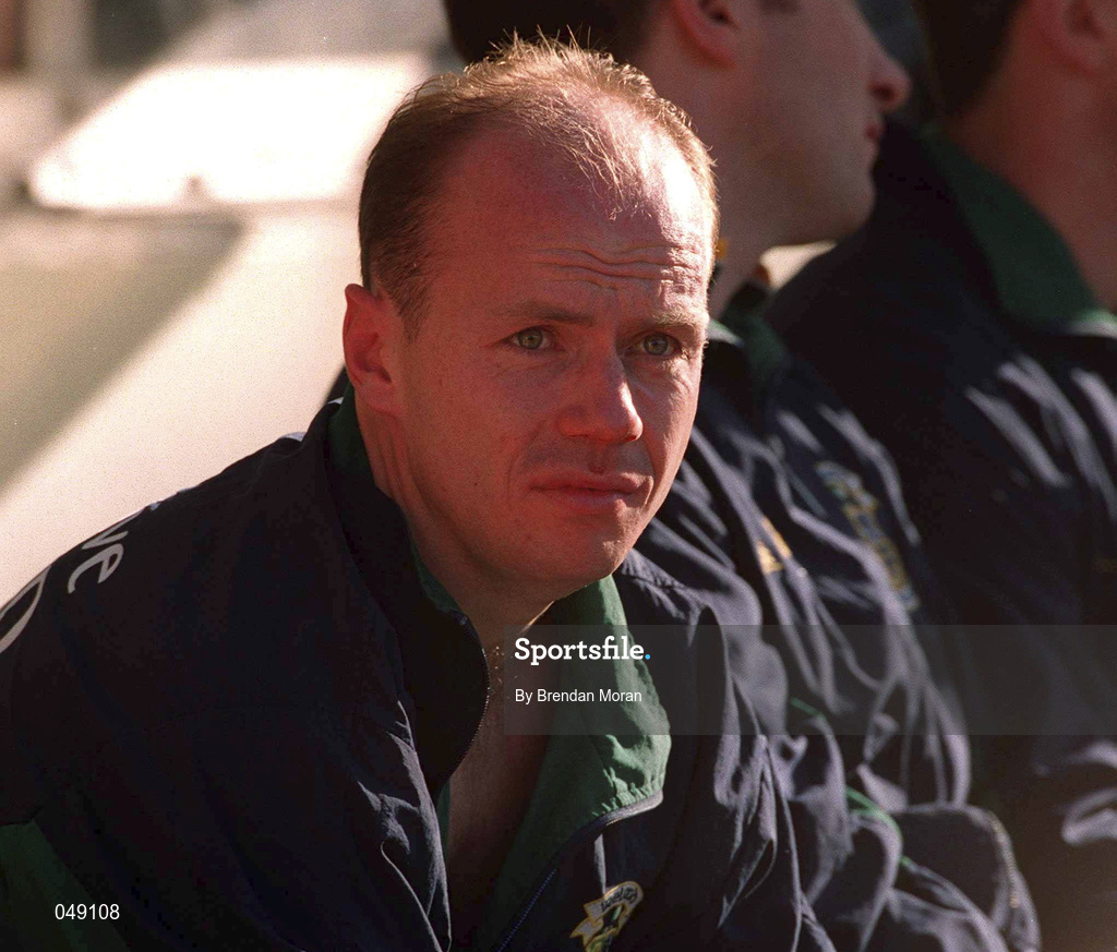 15 October 2000; Peter Canavan of Ireland looks on from the bench after he was sent off during the International Rules Series Second Test match between Ireland and Australia at Croke Park in Dublin. Photo by Brendan Moran/Sportsfile