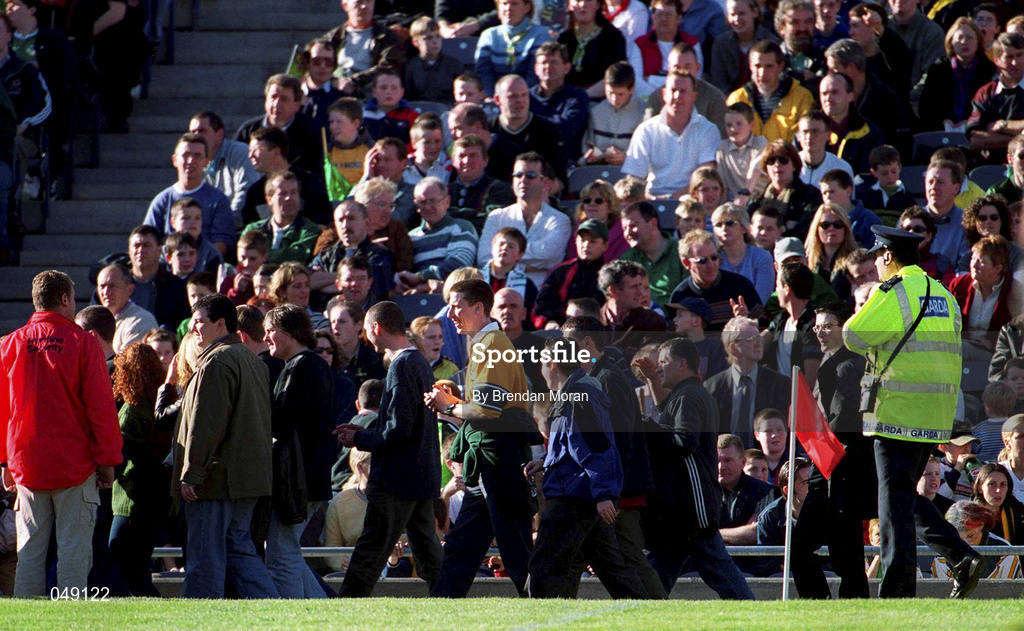 15 October 2000; Patrons make their way from Hill 16 to the Hogan stand during the International Rules Series Second Test match between Ireland and Australia at Croke Park in Dublin. Photo by Brendan Moran/Sportsfile *** Local Caption *** 15 October 2000; x in action against x during the International Rules Series Second Test match between Ireland and Australia at Croke Park in Dublin. Photo by Brendan Moran/Sportsfile